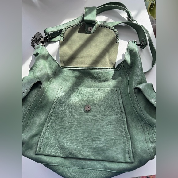 Free People We The Free Leigh Distressed Leather Tote Secret Sage Full Size - Picture 8 of 13